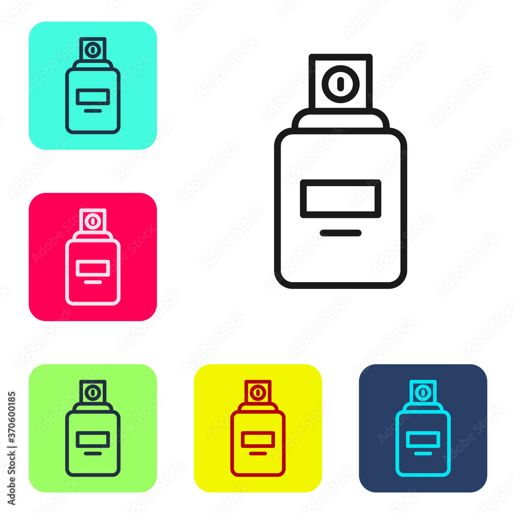 Black line Perfume icon isolated on white background. Set icons in color square buttons. Vector. Black line Perfume icon isolated on white background. Set icons in color square buttons. Vector.