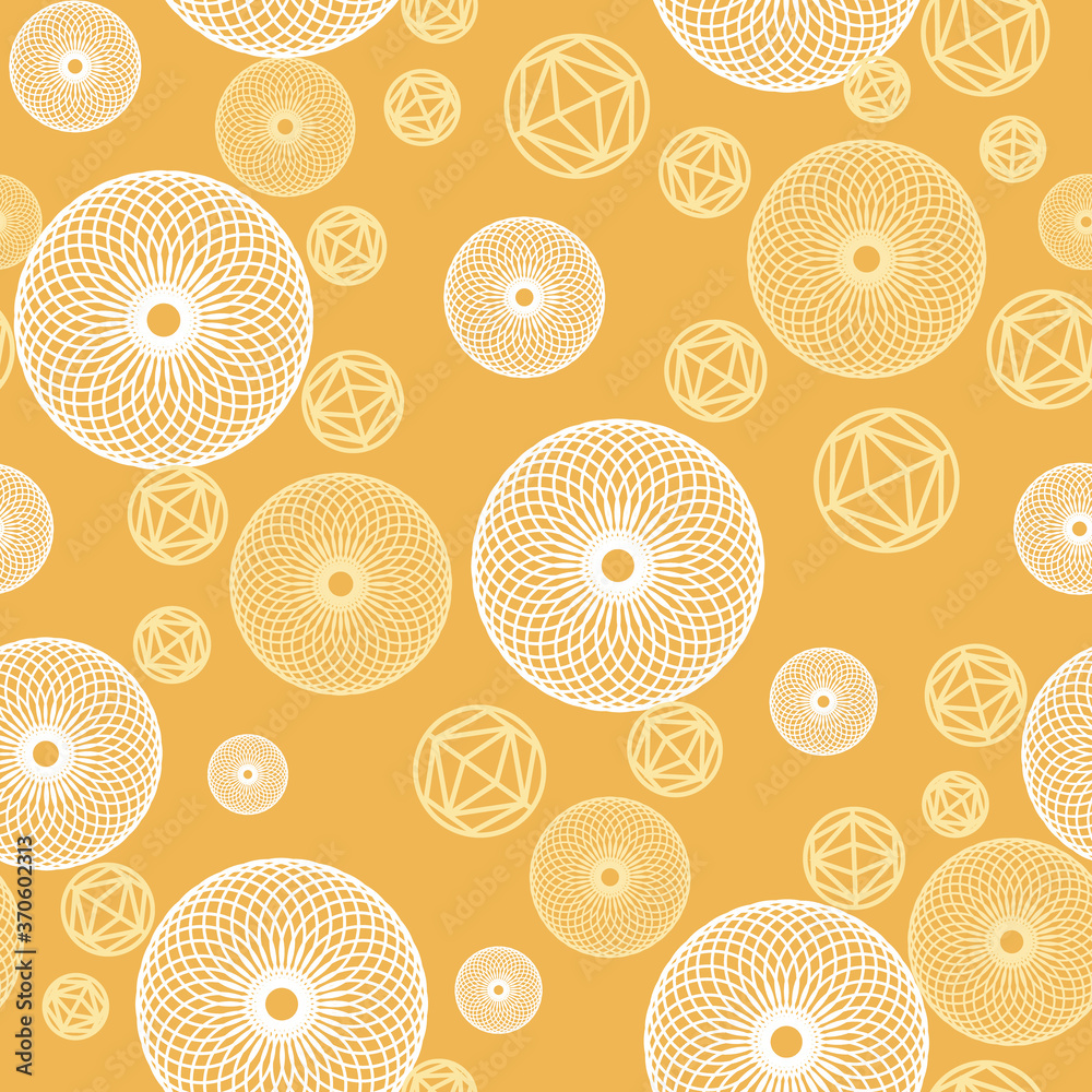 Fototapeta premium Yellow Seamless Pattern with Geometric Round Symbols