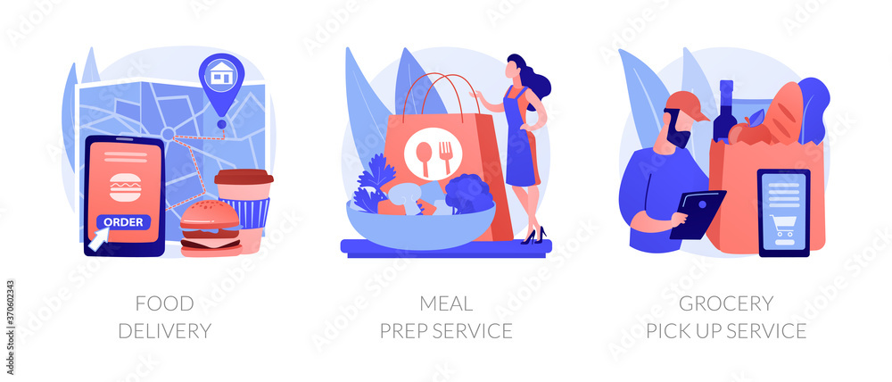 Quarantine food essentials supply abstract concept vector illustration set. Food delivery, meal prep service, grocery pick up service, product shipping during coronavirus pandemic abstract metaphor. Quarantine food essentials supply abstract concept vector illustration set. Food delivery, meal prep service, grocery pick up service, product shipping during coronavirus pandemic abstract metaphor.