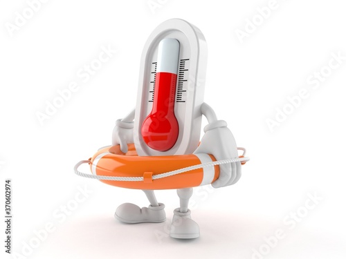 Thermometer character holding life buoy