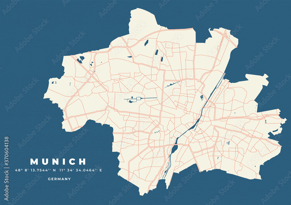 Munich map vector poster flyer - obrazy, fototapety, plakaty 