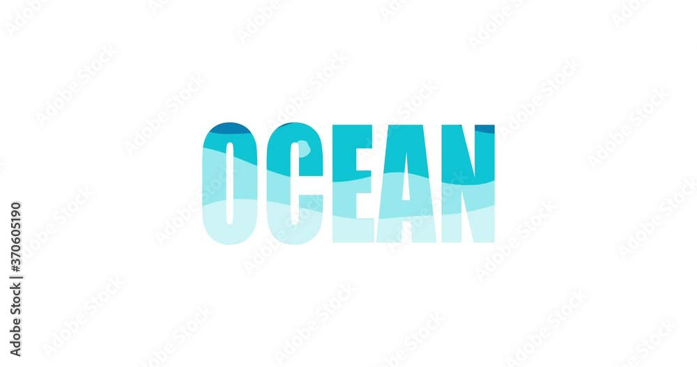 Ocean kinetic typography. 4k loop resolution animation. Ocean typography social media greeting.