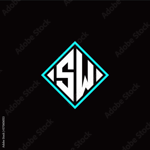 Initial S W letter with square style logo template vector