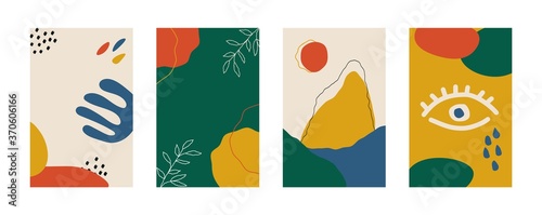 Abstract backgrounds set. Contemporary posters flat trendy design, hand drawn covers Scandinavian style. Modern vector illustration
