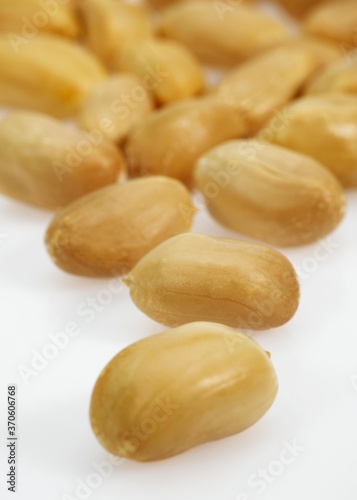 Peanuts, arachis hypogaea, Fruits against White Background