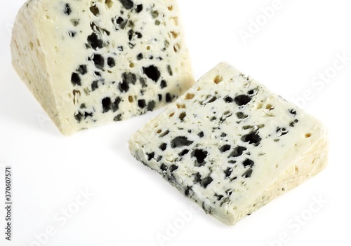 French Cheese called Roquefort, Cheese made from Ewe's Milk, against White Background