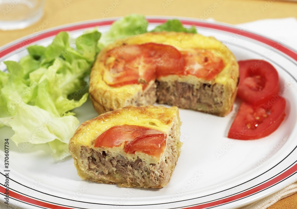 Tuna Quiche with Tomato and Salad in a Plate Tuna Quiche with Tomato and Salad in a Plate