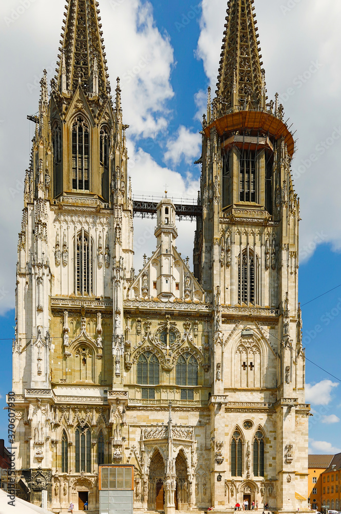 Regansburg, Germany;  the Regensburg Cathedral, also known as St. Peter's Cathedral, is an example of important Gothic architecture within the German state of Bavaria