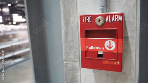 Emergency of Fire alarm or alert or bell warning equipment on wall.