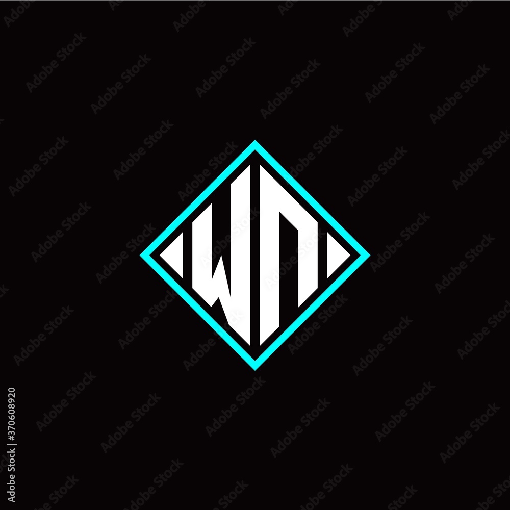 Initial W N letter with square style logo template vector