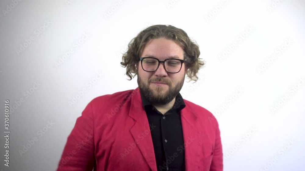 Angry Aggressive man showing Fuck you sign, the middle finger.Businessman in red suit.White background.4k Angry Aggressive man showing Fuck you sign, the middle finger.Businessman in red suit.White background.4k