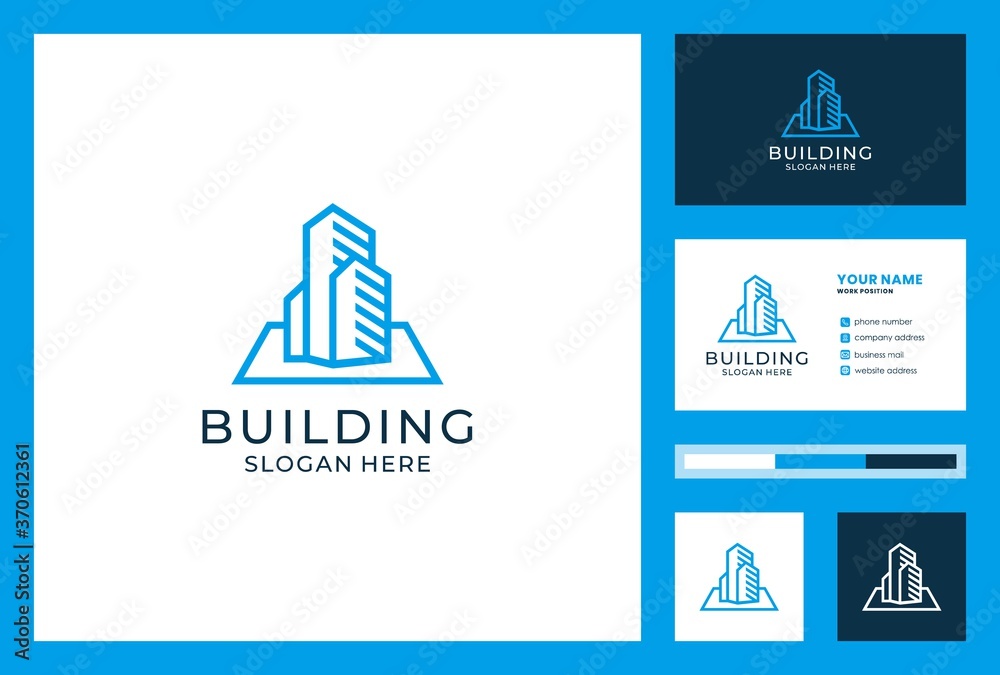 building logo design with business card premium vector.