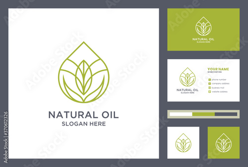 natural oil logo design with business card premium vector.