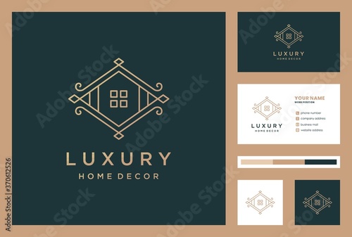 luxury home decoration logo design with business card premium vector.
