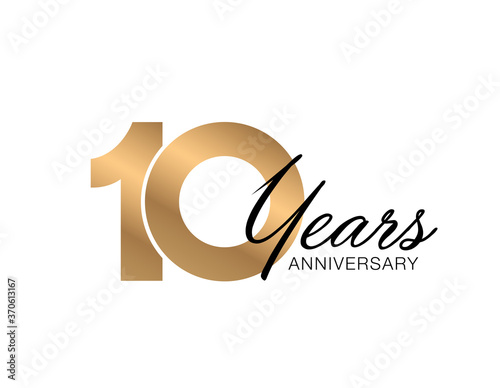 10 years anniversary gold poster.  10 years anniversary gold vector card.  10 year anniversary vector design. 
