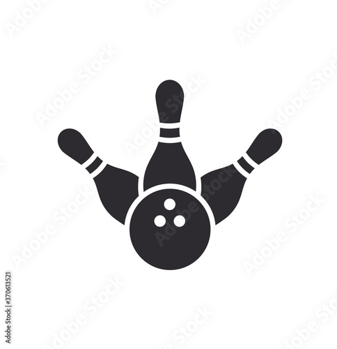 Bowling pins with ball icon. Bowling game. Bowling ball and pin icon. Simple icon skittles with ball. Logo template. Bowling club, tournaments. Sport icon. Transparent background.