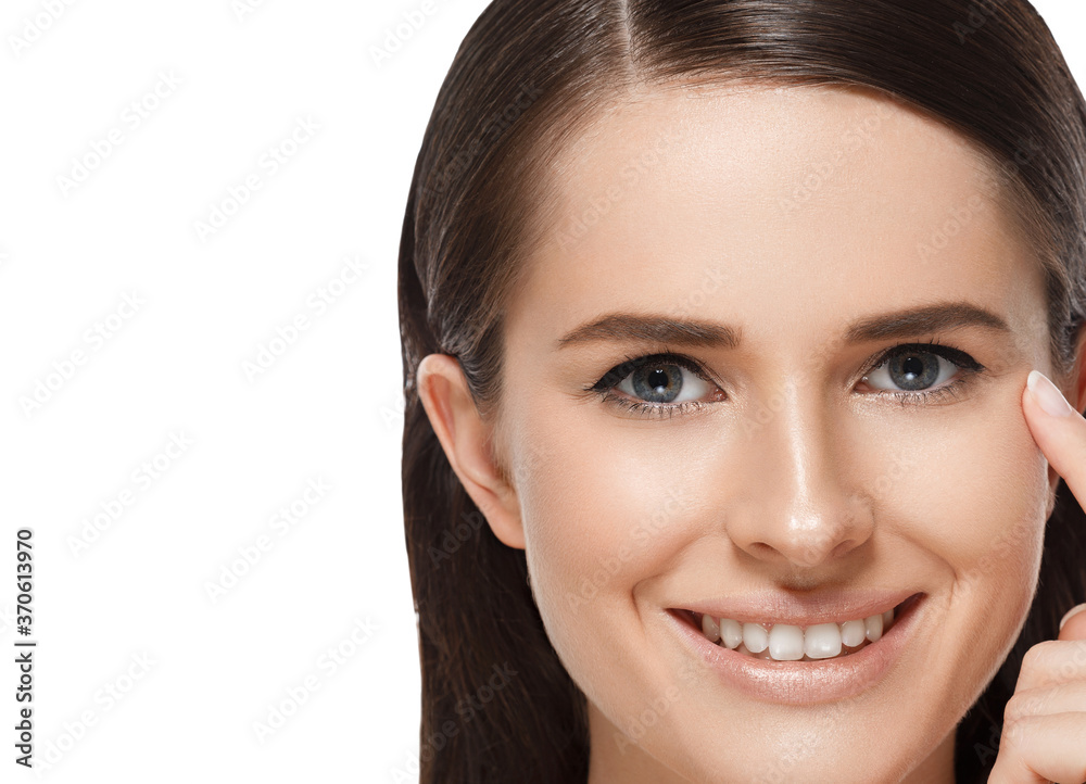 Beautiful woman with hand touching healthy beauty skin Beautiful woman with hand touching healthy beauty skin