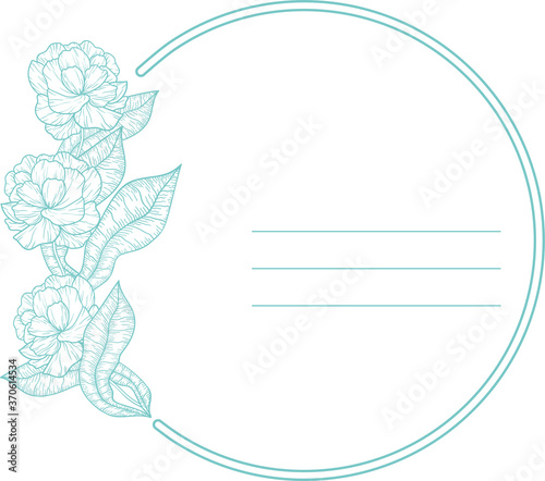 Circle vector frame with flower decoration at one side. Vector card botanical illustration. Blank for cards, invitations, celebrations, print. 