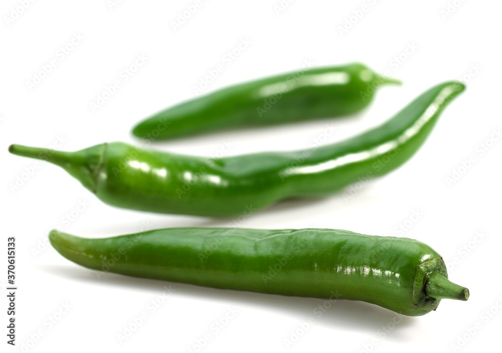 Green Chili Pepper, capsicum annuum, Vegetables against White Background