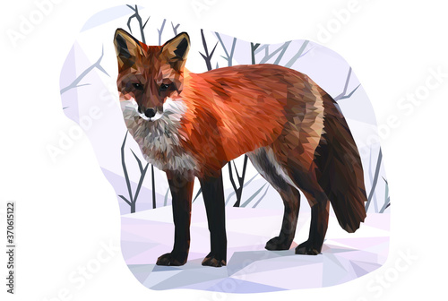 Low Poly illustration of a Red Fox Isolated