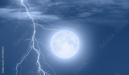 Night sky with clouds on the background flashes of lightning "Elements of this image furnished by NASA" 
