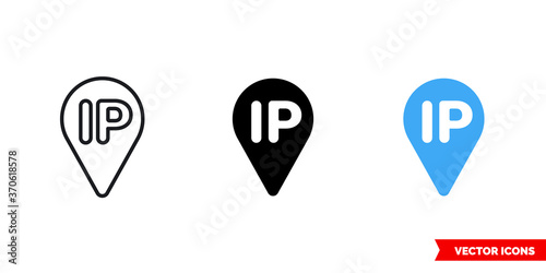 IP icon of 3 types color, black and white, outline. Isolated vector sign symbol.