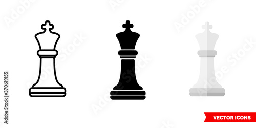 King chess icon of 3 types color, black and white, outline. Isolated vector sign symbol.