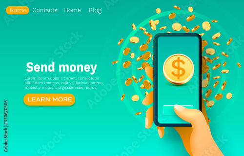 Mobile financial application, bank service smart, web site banner design. Vector