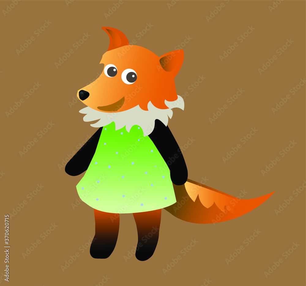 Obraz premium cartoon Fox in a green dress