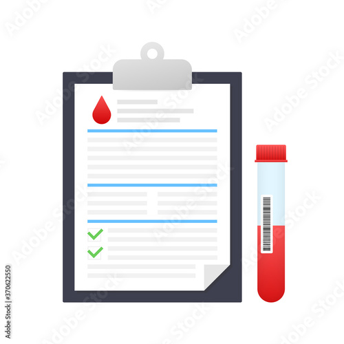 Blood test result in flat style. Chemical laboratory research. Vector stock illustration. © DG-Studio