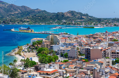 Picturesque panoramic landscape of Zakynthos town. Zakynthos island on Ionian Sea is situated on the west of Greece.