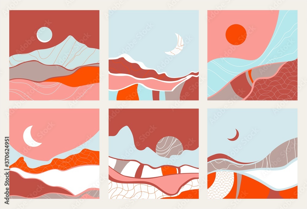Set of abstract landscapes. Vector illustration.