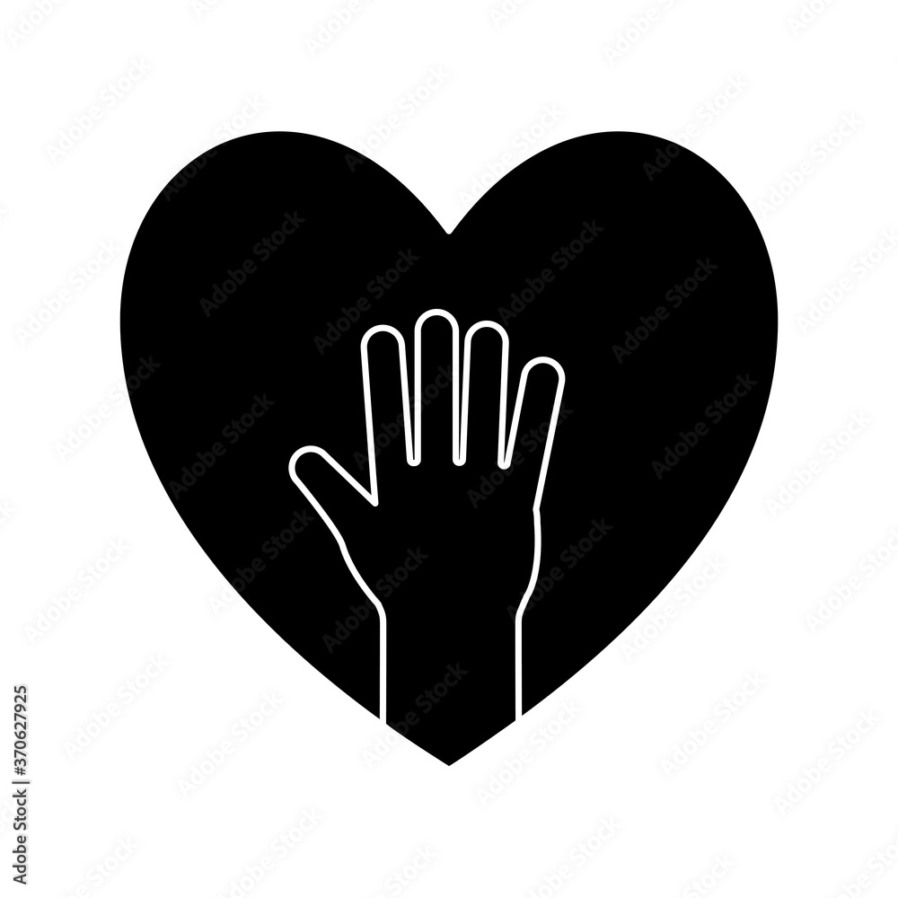 hand in heart silhouette style icon design of Charity and donation theme Vector illustration hand in heart silhouette style icon design of Charity and donation theme Vector illustration