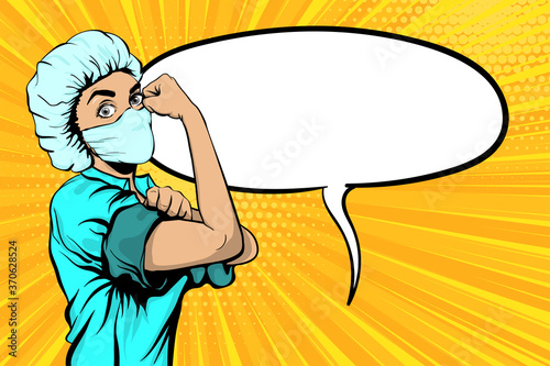 We Can Do It woman african doctor in medical mask