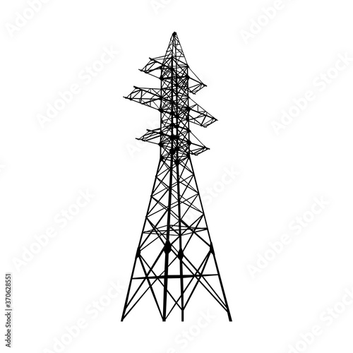 Power transmission tower. Isolated on white. Vector.