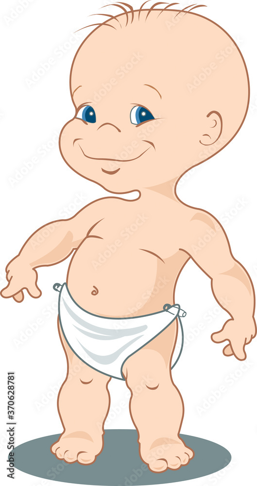Cartoon of baby wearing diaper and posing cutely. Cartoon of baby wearing diaper and posing cutely.