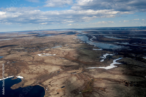 Aerial view of Timan tundra in Barents Sea coastal area, Russia photo