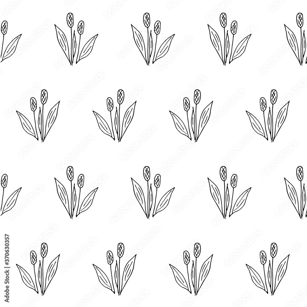Plantain plant sketch seamless pattern. Hand drawn ink art design object isolated stock vector illustration for web, for print, for packing design medicinal plants, for fabric print