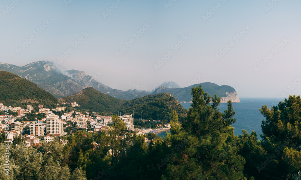 Fire in the mountains over the city of Petrovac in Montenegro.