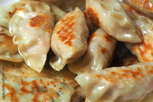 Close-up fried dumplings. Korean and Japanese cuisine. Can be used as a background