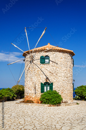 Traditional greek windmill on Zakynthos island on Ionian Sea, Greece.