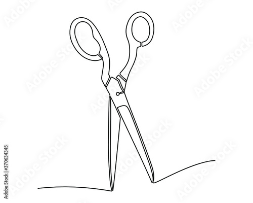 One line drawing Scissors, sewing concept, editable strokes