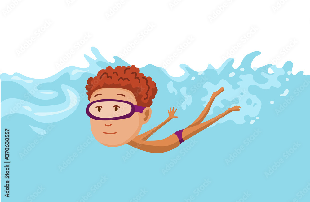 Vetor de Children swimming in pool. Cheerful and active little boy