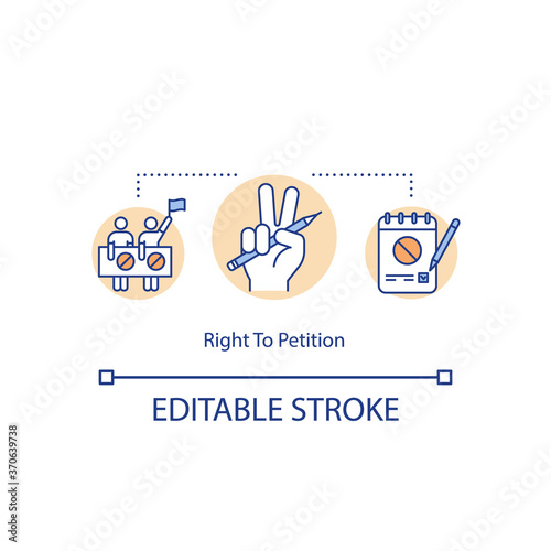 Right to petition concept icon. Petition freedom idea thin line illustration. Protests and demonstrations. Signing a complaint. Vector isolated outline RGB color drawing. Editable stroke