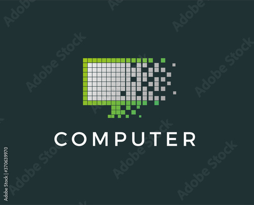 minimal pixel computer logo template - vector illustration