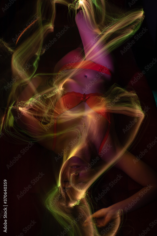 light painting erotic portrait, light drawing at long exposure, abstract colorful background
light painting erotic portrait, light drawing at long exposure, abstract colorful background