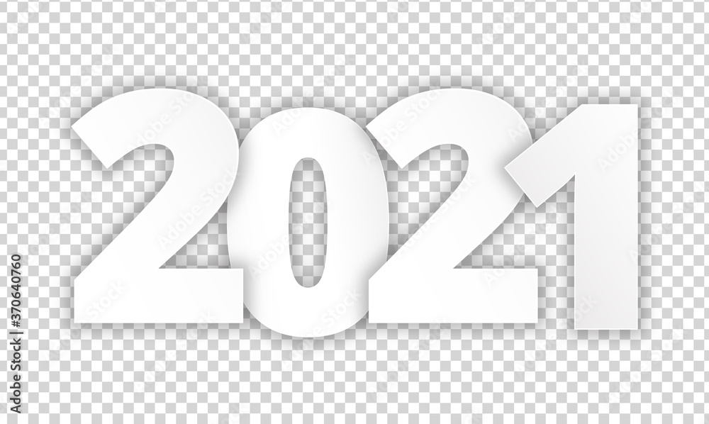2021 Happy New Year white paper cut on transparent background Seasonal greeting card.calendar.invitation.brouchure template. 2021 Happy New Year white paper cut on transparent background Seasonal greeting card.calendar.invitation.brouchure template.