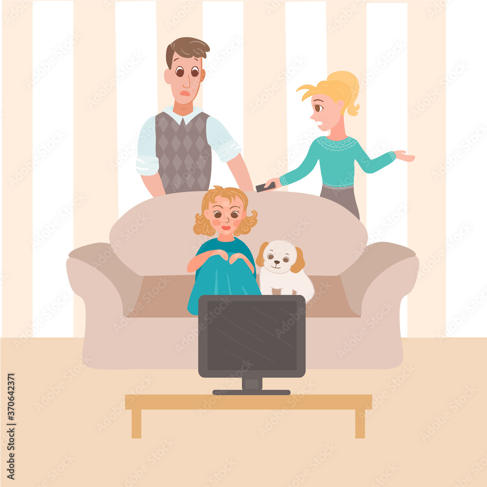 Family watching tv and chatting. Vector art Family watching tv and chatting. Vector art