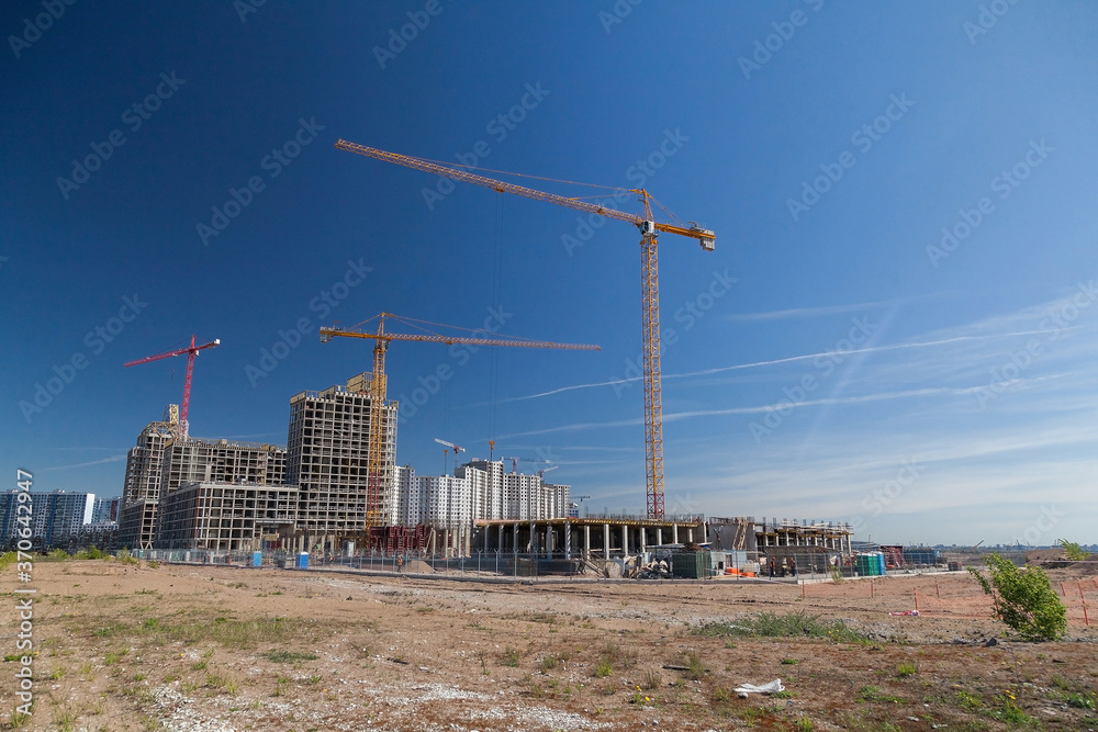 Construction site of new apartment house in desert Construction site of new apartment house in desert