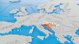 Croatia highlighted on a white simplified 3D world map. Digital 3D render.